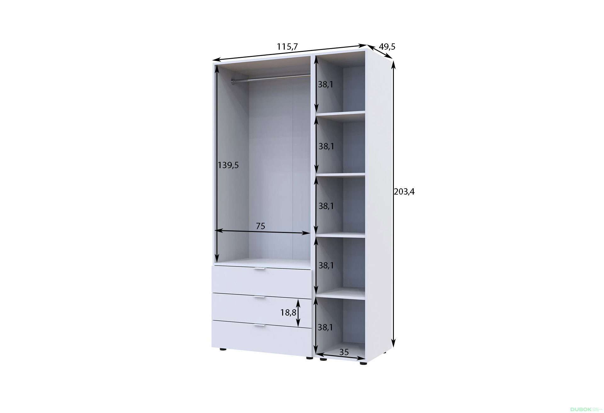 Obrázek 5 - Skříň dvoudveřová s regálem Gelar 115.7 cm Grafit