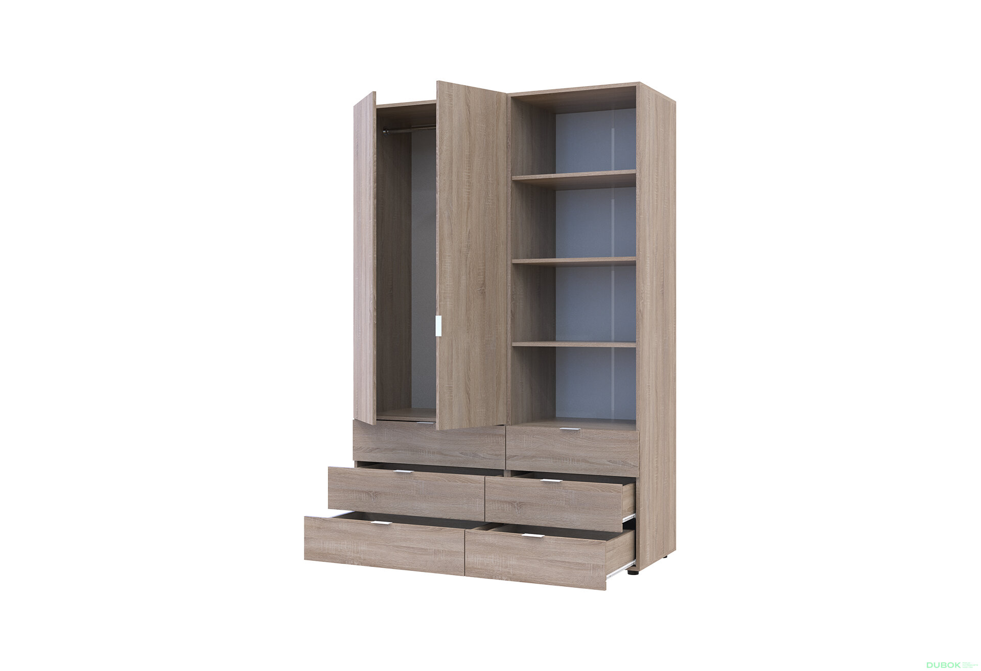 Obrázek 2 - Skříň 2D s regálem se zásuvkami Gelar 137.5 cm dub sonoma