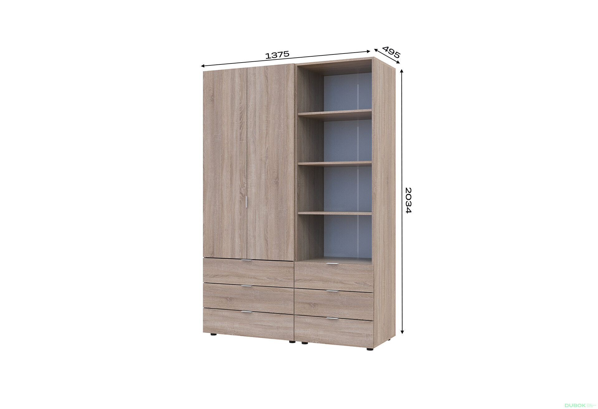 Obrázek 7 - Skříň 2D s regálem se zásuvkami Gelar 137.5 cm dub sonoma