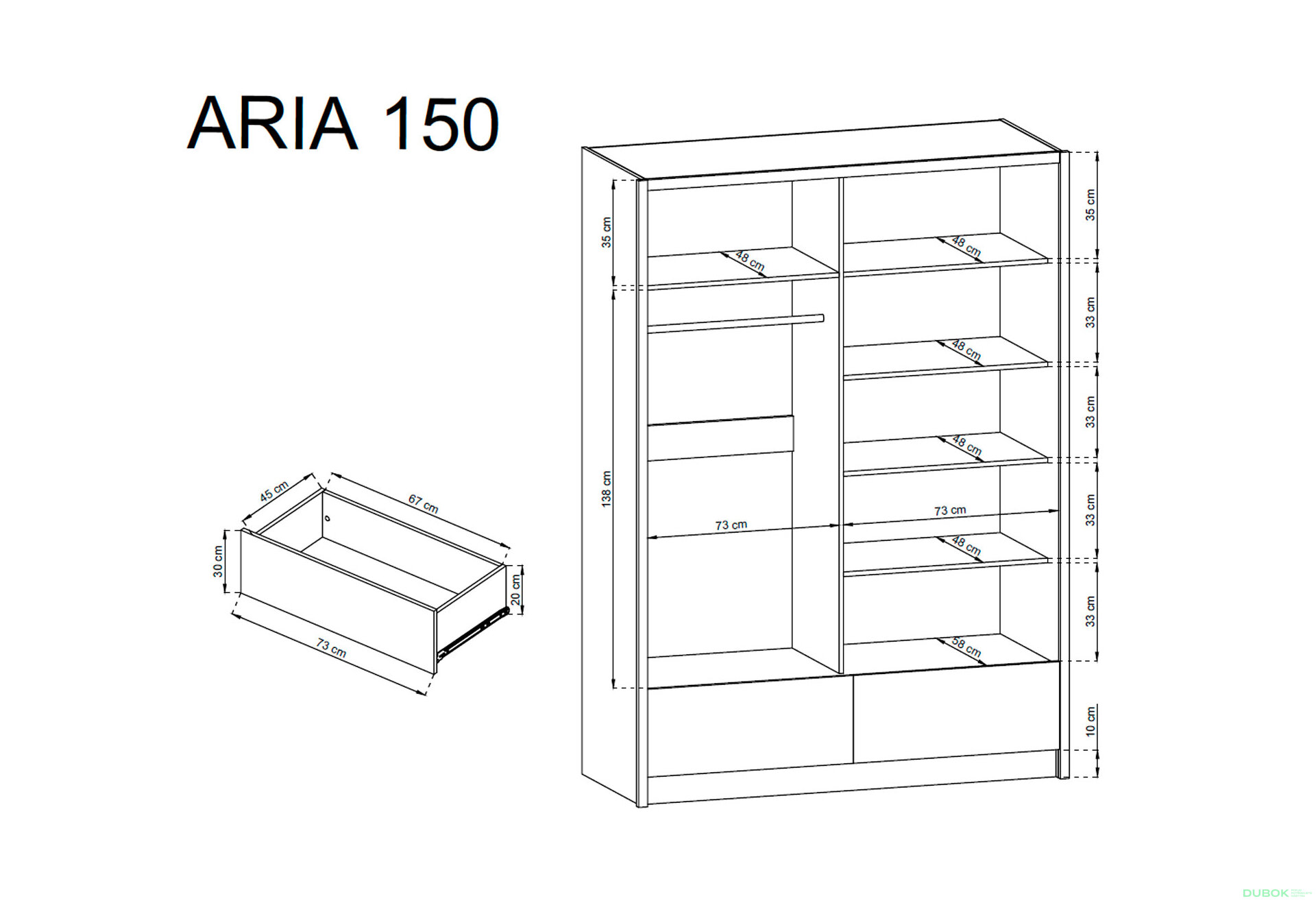 Obrázek 4 - Skříň Aria II 150 bílý / bílý lesk