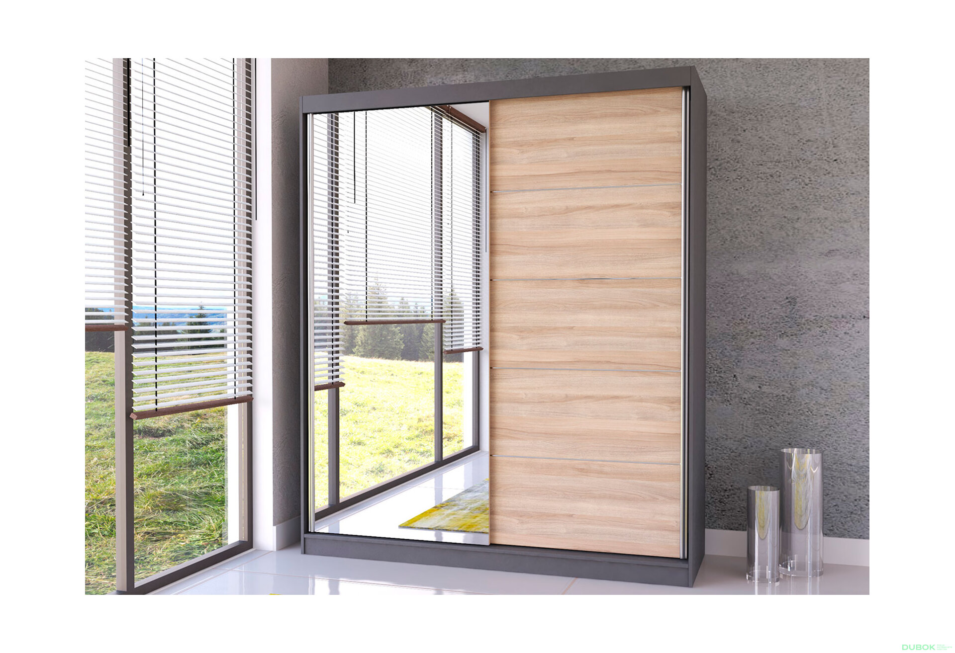 Obrázek 2 - Skříň Bella 03 se zrcadlem šedý / dub sonoma