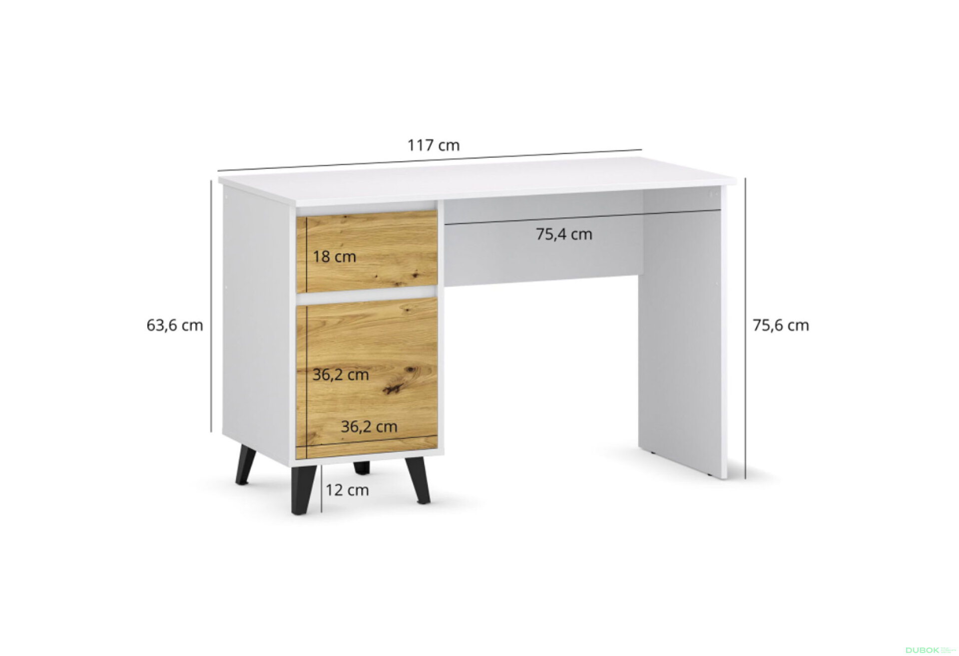 Obrázek 6 - Psací stůl BORG 1d1s/120 bílý / dub artisan