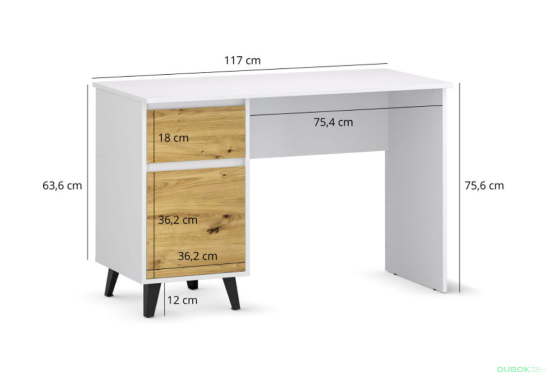 Obrázek 6 - Psací stůl BORG 1d1s/120 bílý / dub artisan
