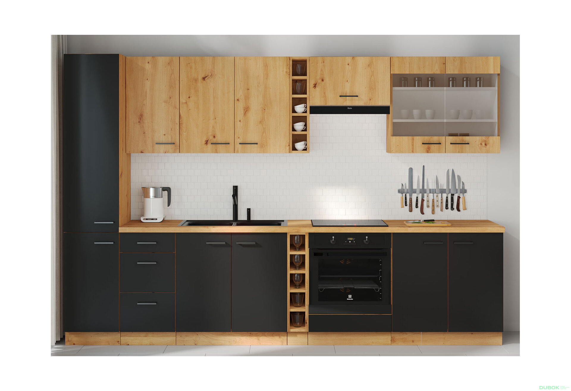 Obrázek 1 - Kuchyňská sestava 3.15 m dub artisan / černý mat Modena