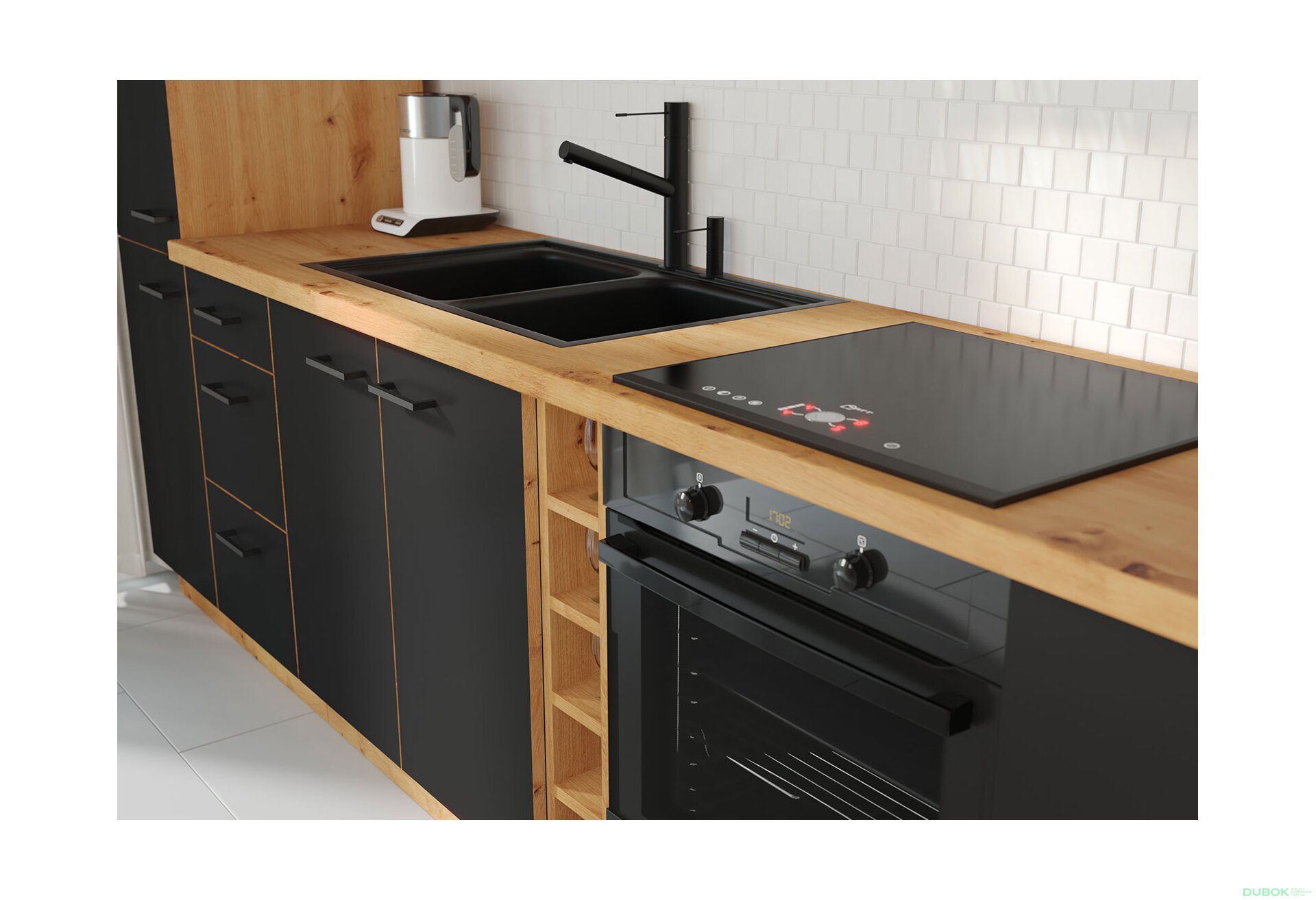 Obrázek 3 - Kuchyňská sestava 3.15 m dub artisan / černý mat Modena