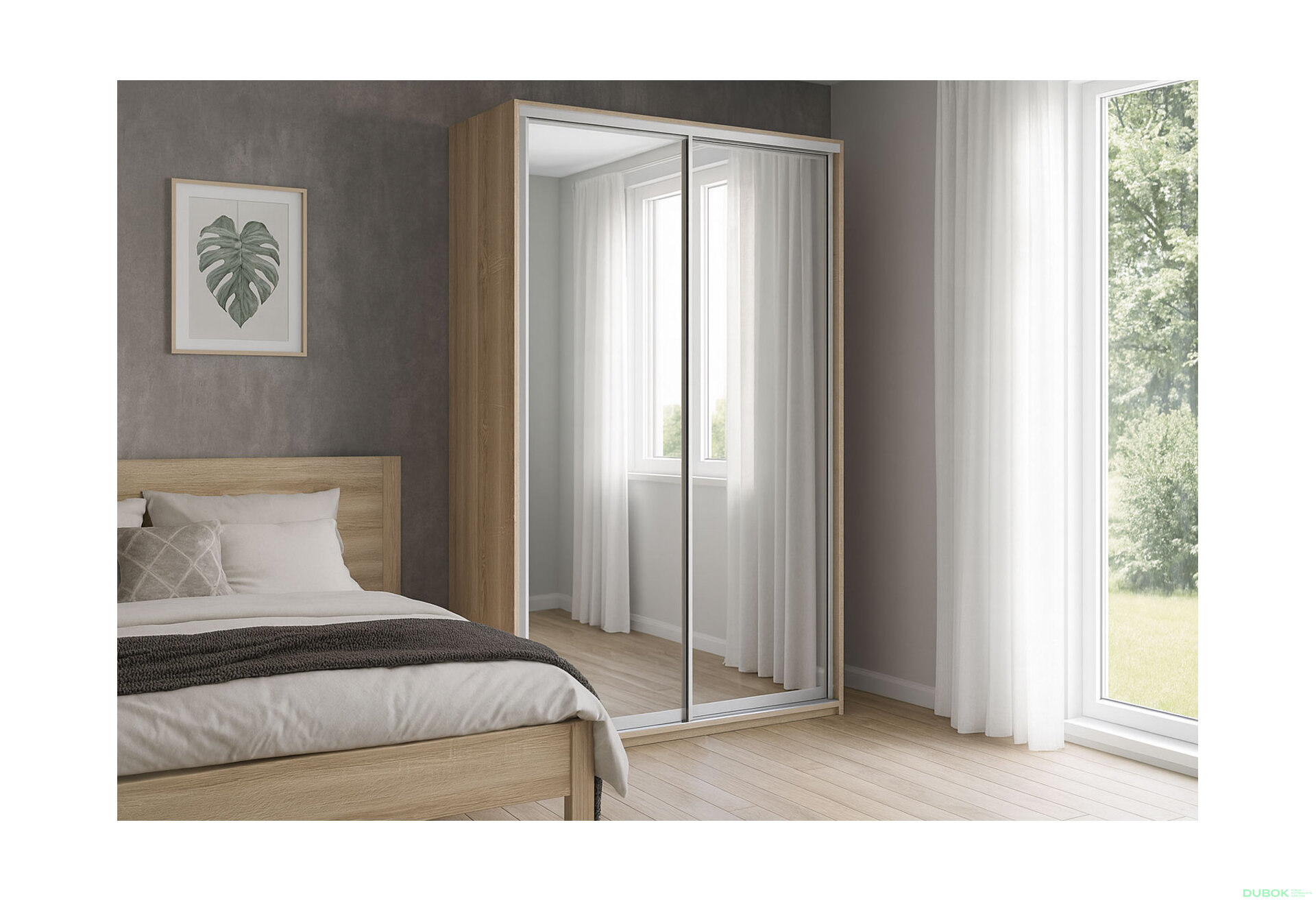 Obrázek 2 - Skříň 2D 1500x2400x600, 2 zrcadla, Světlý dub sonoma