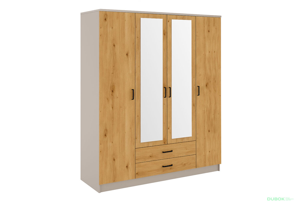 Obrázek 2 - Skříň se zrcadlem 4d2s kašmír / dub artisan Kami