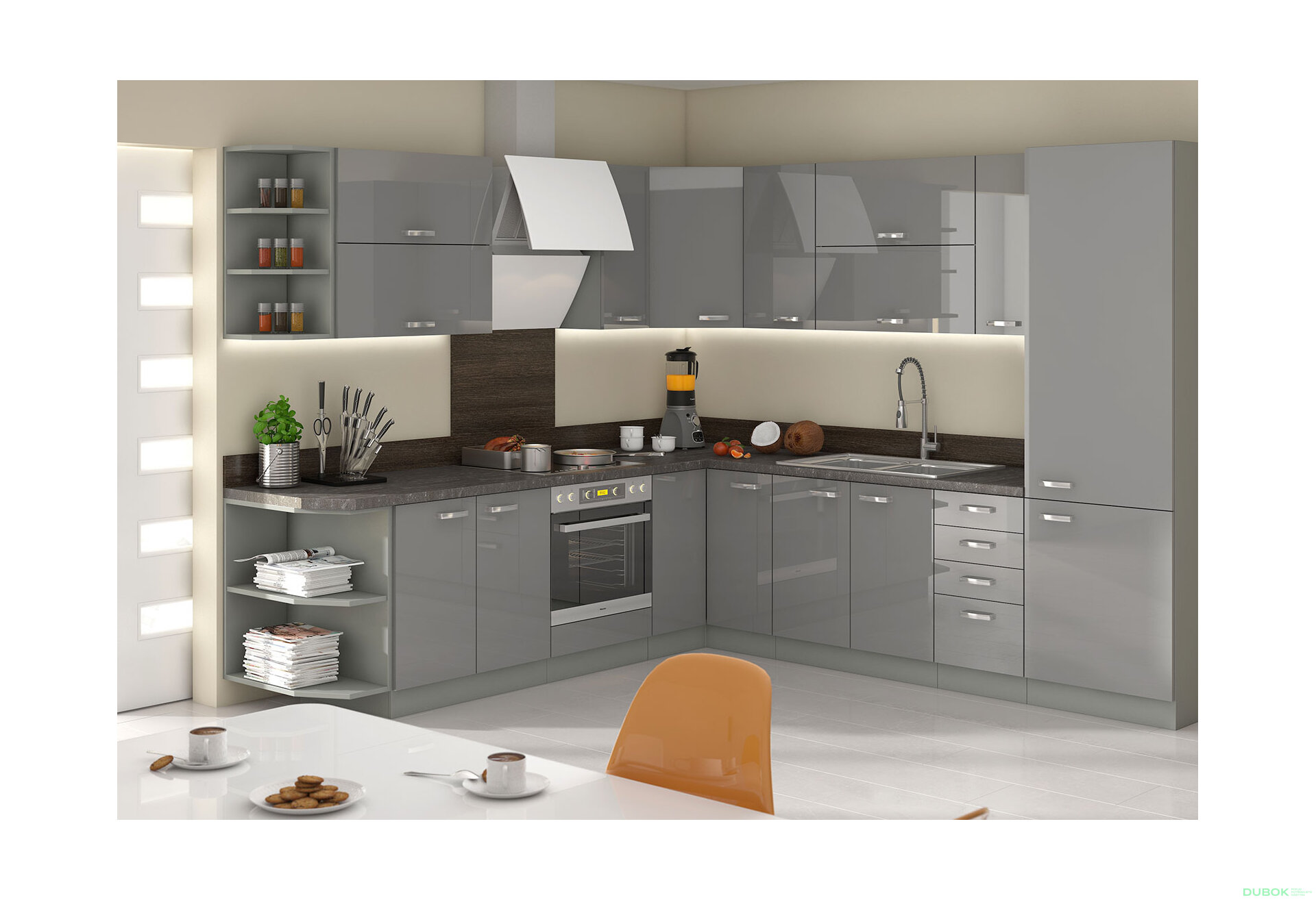 Obrázek 1 - Kuchyňská sestava 2.6x2.7 m Grey šedý platinový / šedý lesk