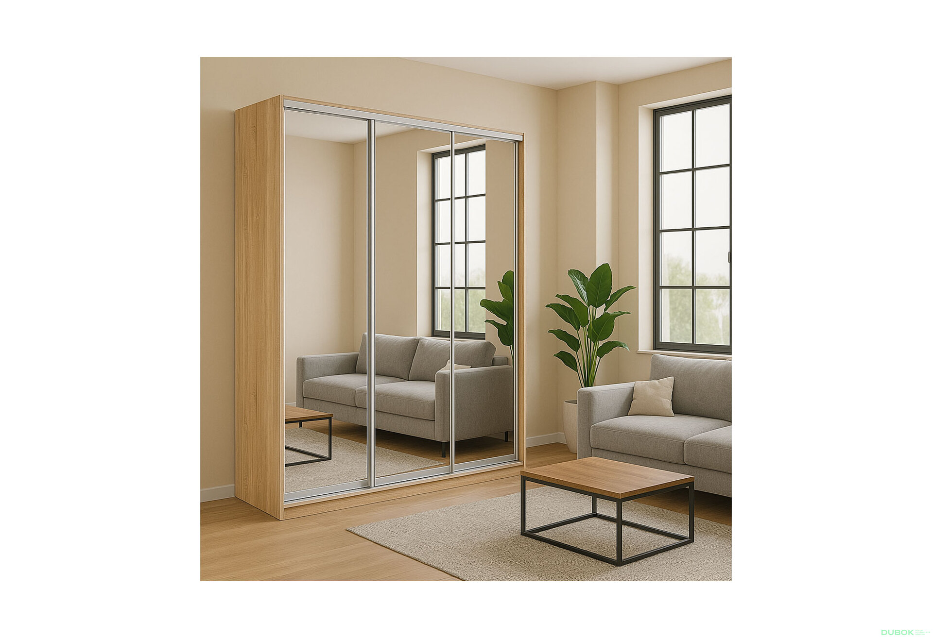 Obrázek 2 - Skříň 3D 2220x2400x600, 3 zrcadla, dub sonoma
