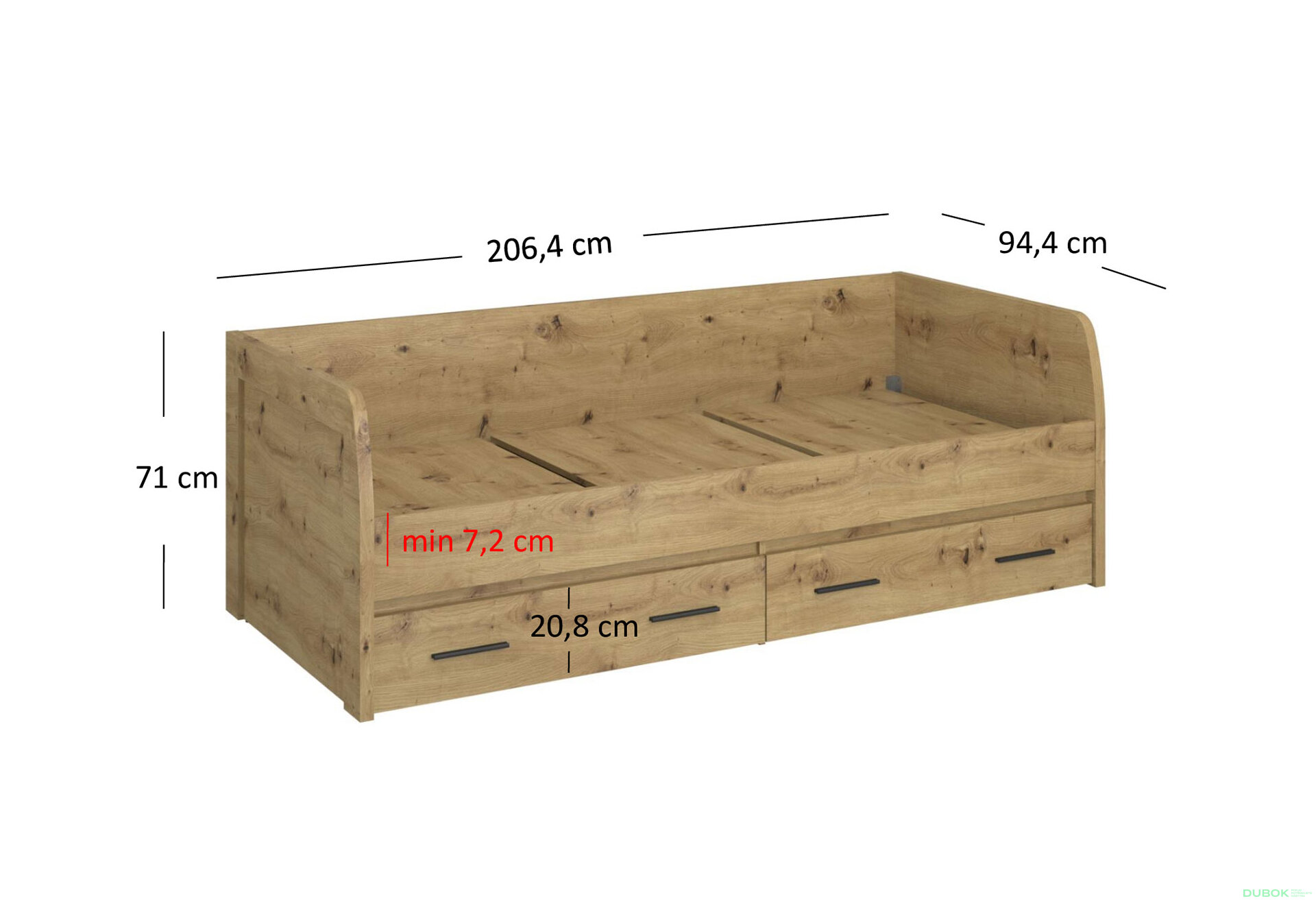 Obrázek 4 - Postel 2s/90x200 s roštem dub artisan Ayson