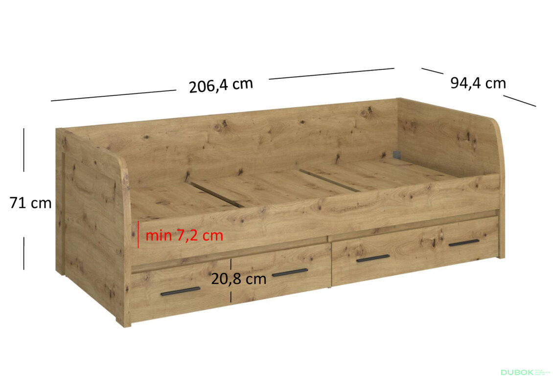 Obrázek 4 - Postel 2s/90x200 s roštem dub artisan Ayson