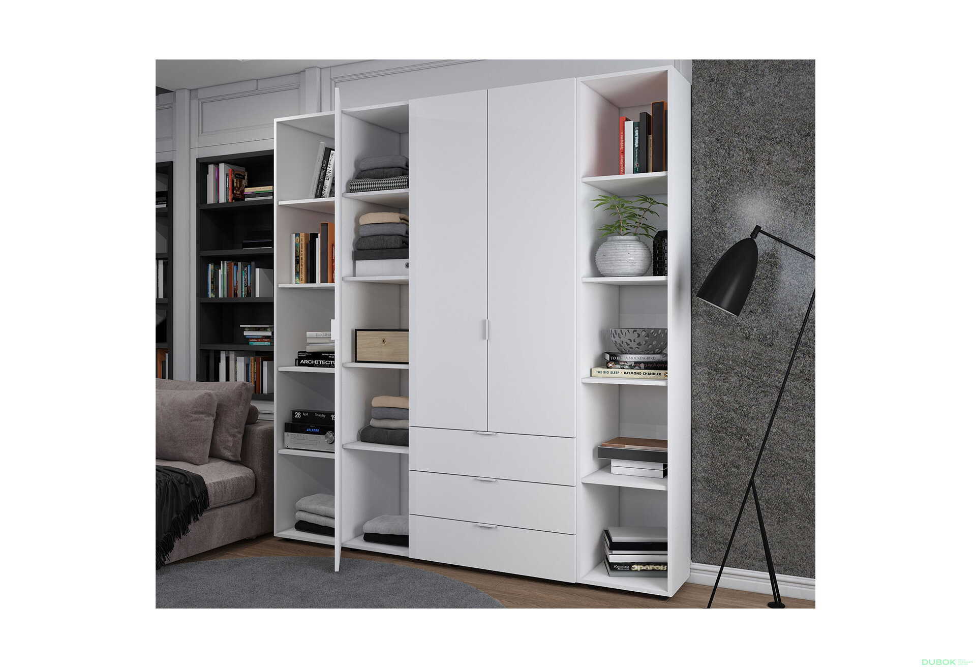Obrázek 2 - Skříň třídveřová se 2 regály Gelar 192.6 cm Bílá