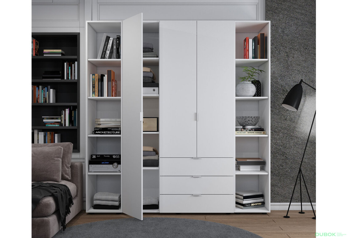 Obrázek 3 - Skříň třídveřová se 2 regály Gelar 192.6 cm Bílá
