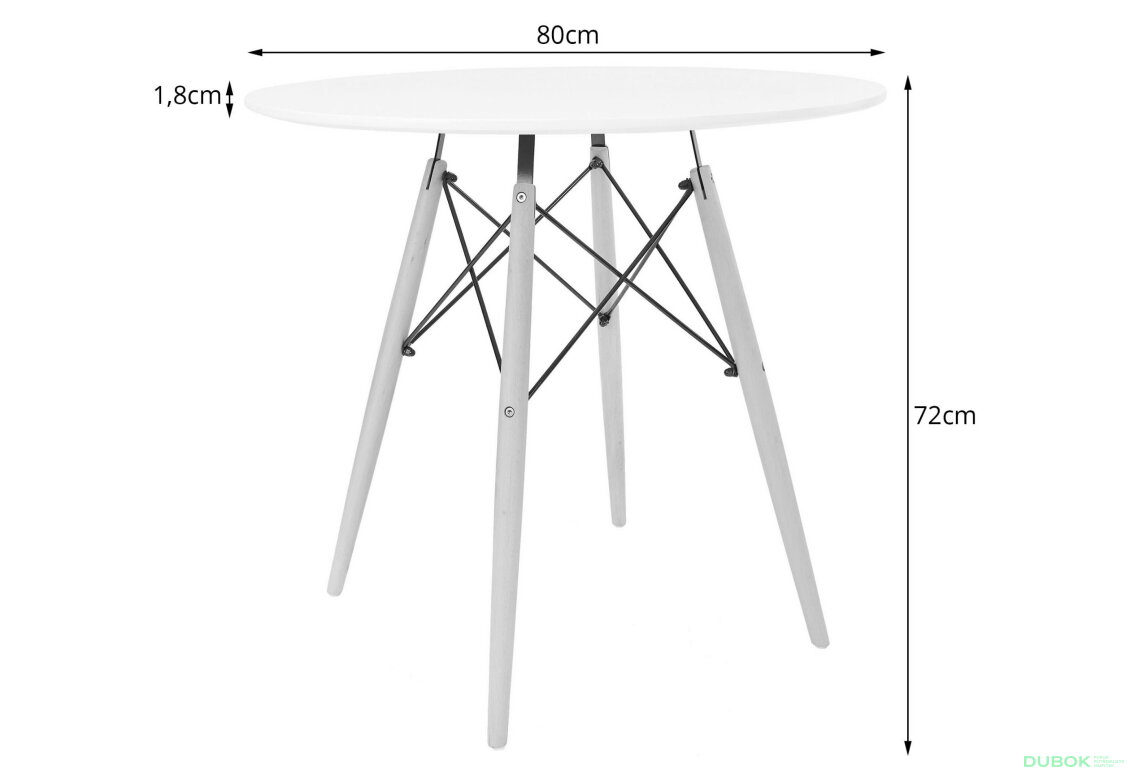 Obrázek 2 - Stůl TODI Kulatý 80cm - bílý / černé nohy
