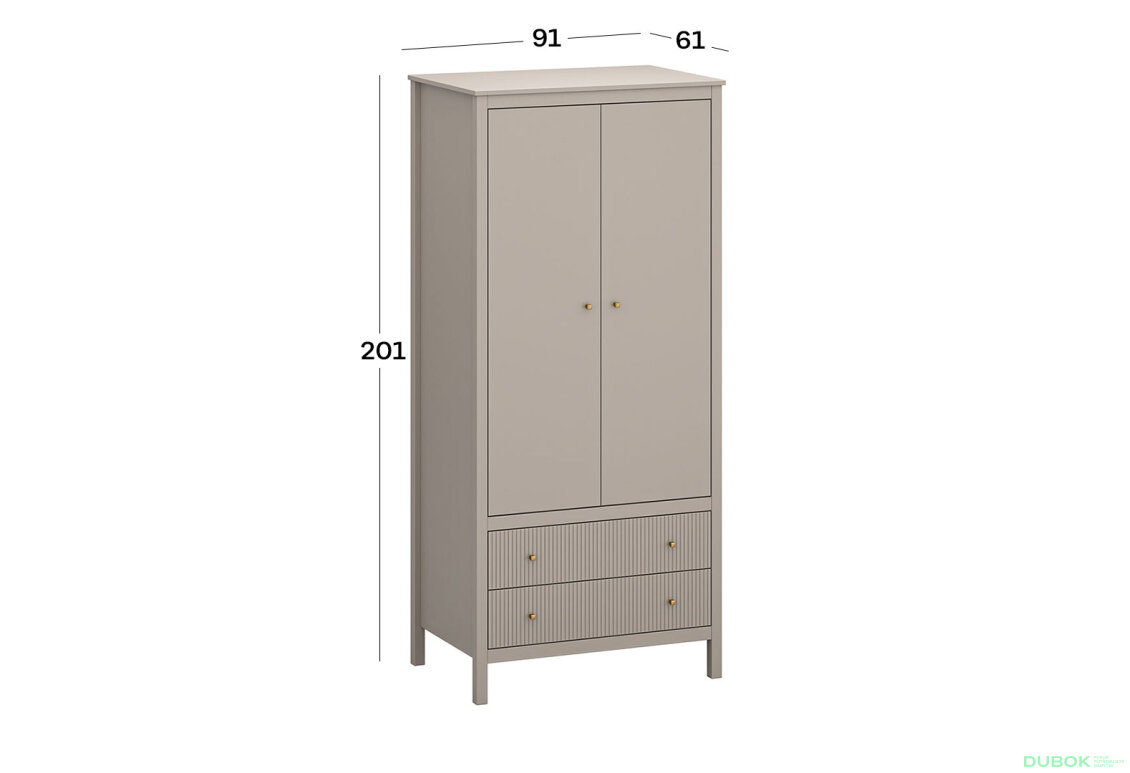 Obrázek 3 - Skříň dvoudveřová se zásuvkami Kleo 91x201x61 cm Taupe