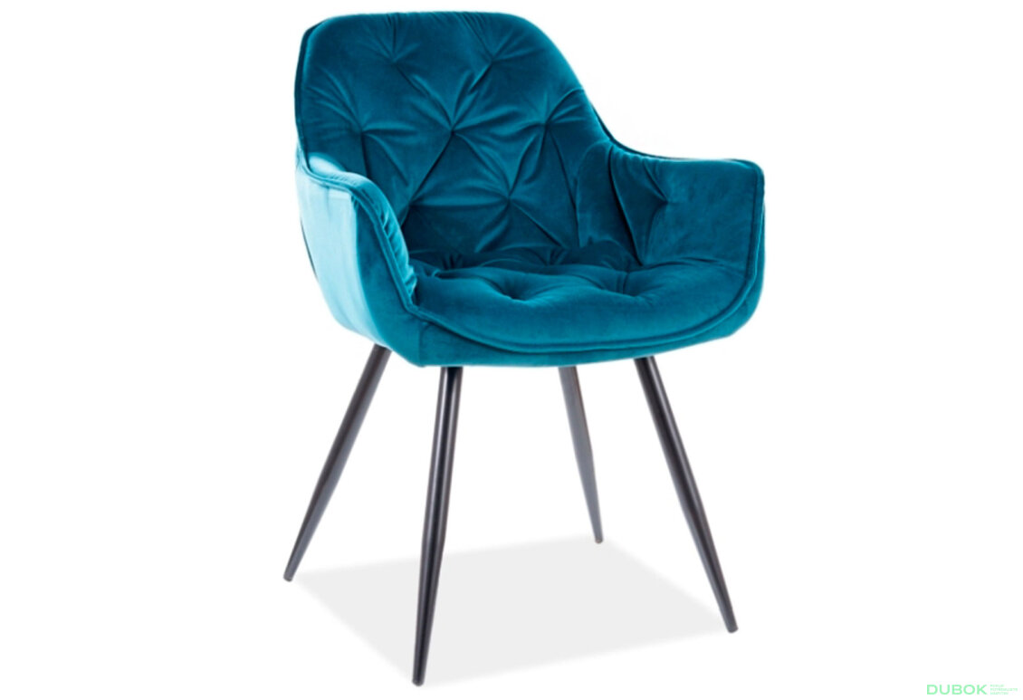 Obrázek 2 - Židle Cherry Velvet tyrkysový Bluvel 85, matná černá kov