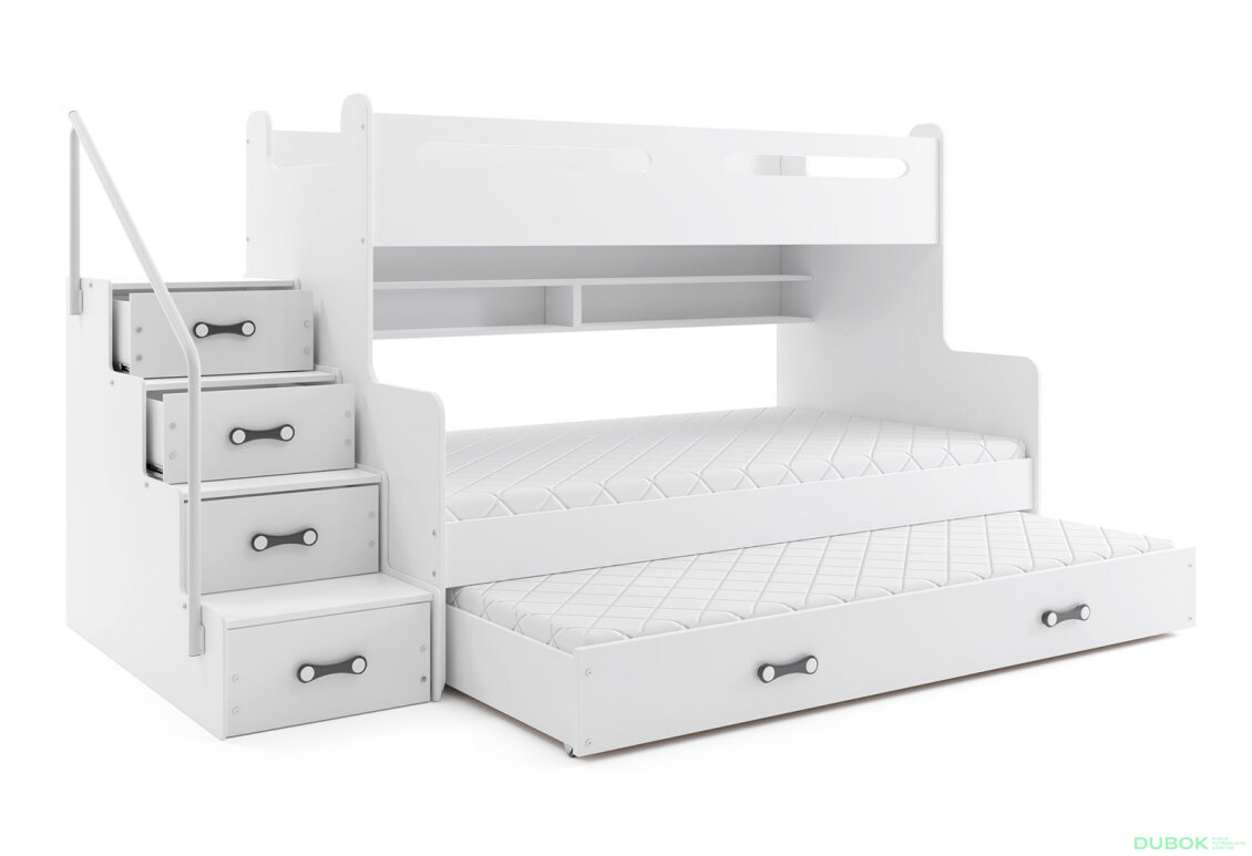 Patrová postel Max 3 pro tři osoby bílé 80x200 / 120x200 / 80x190, s roštem, matrací