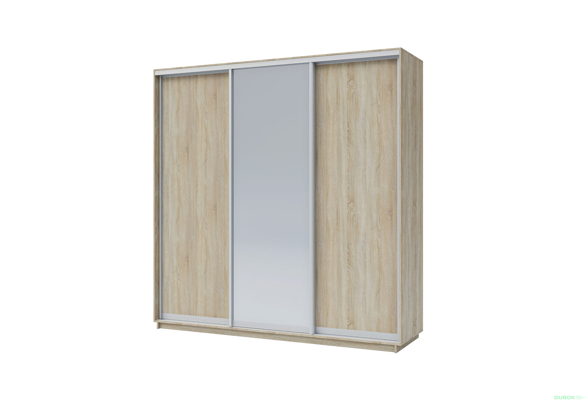 Obrázek 1 - Skříň 250x240x60 dub sonoma, 2 dřevotříska+1 zrcadlo, stříbrný profil