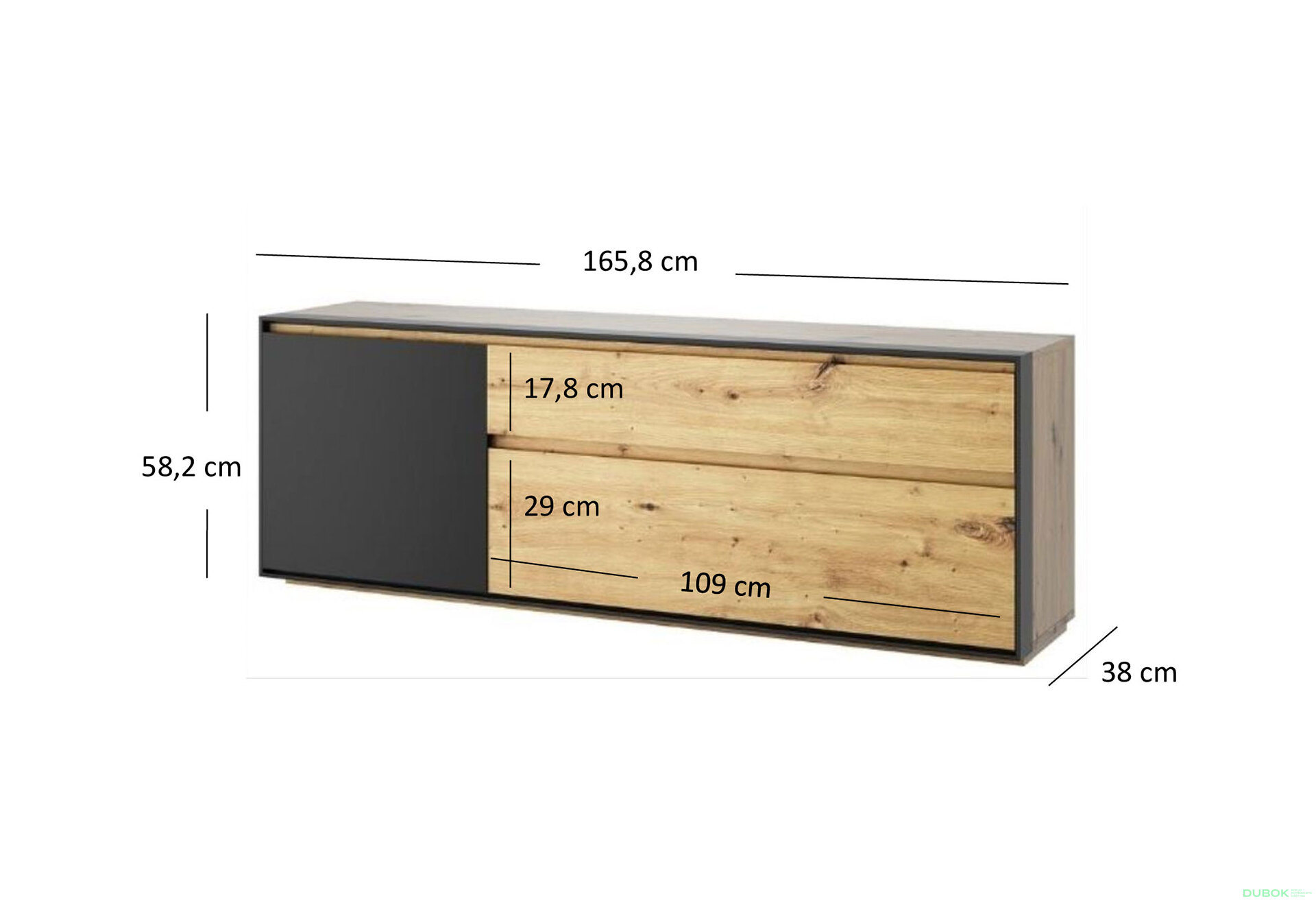 Obrázek 2 - TV stolek 1d1s1k/165 dub artisan / černý Bosco