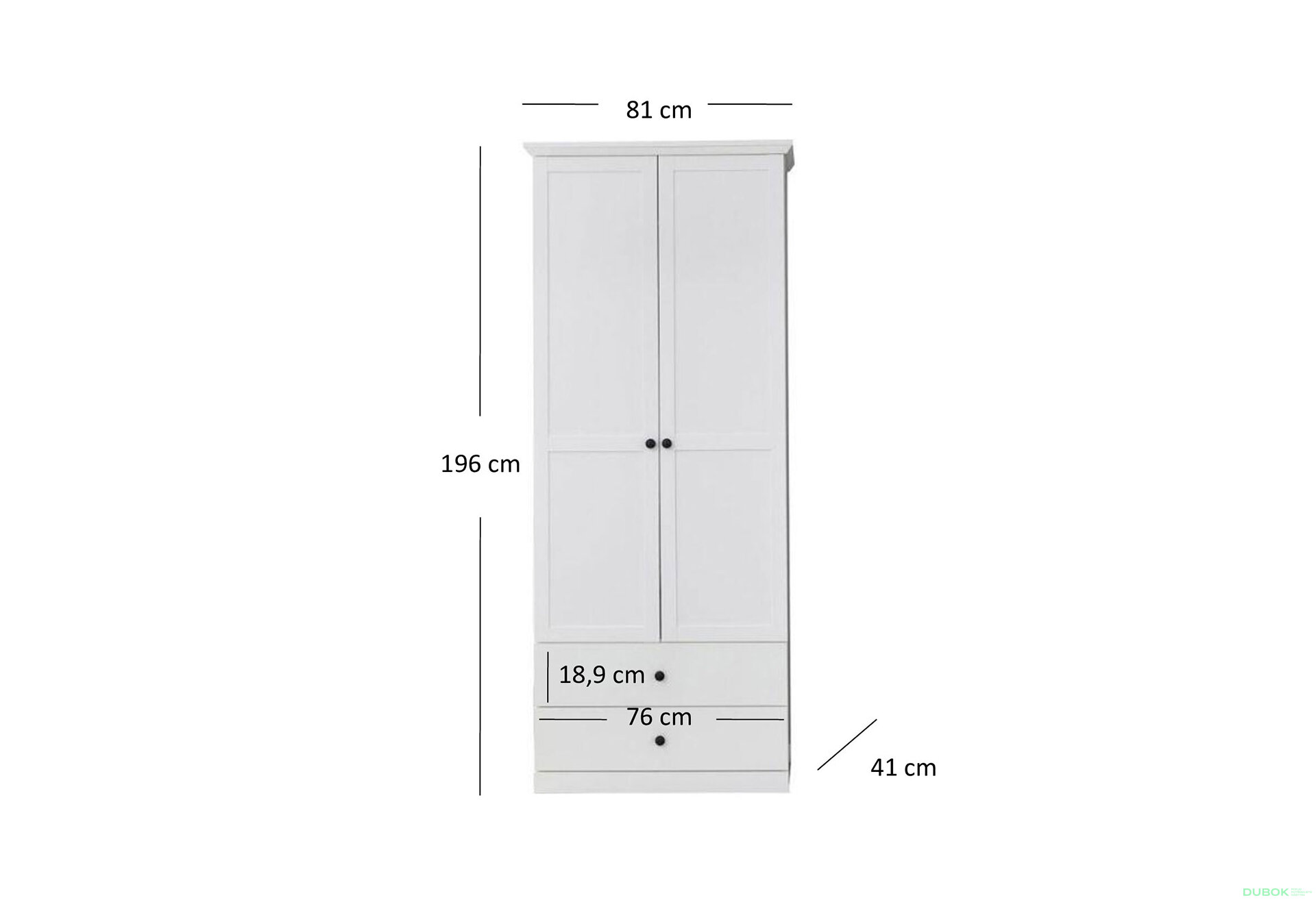 Obrázek 2 - Skříň dvoudveřová se 2 zásuvkami Brandson 81x196x41 cm Bílá