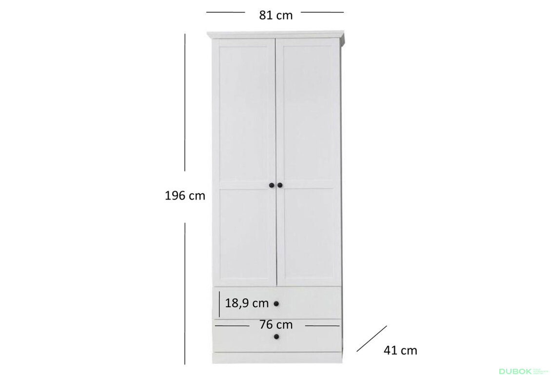 Obrázek 2 - Skříň dvoudveřová se 2 zásuvkami Brandson 81x196x41 cm Bílá