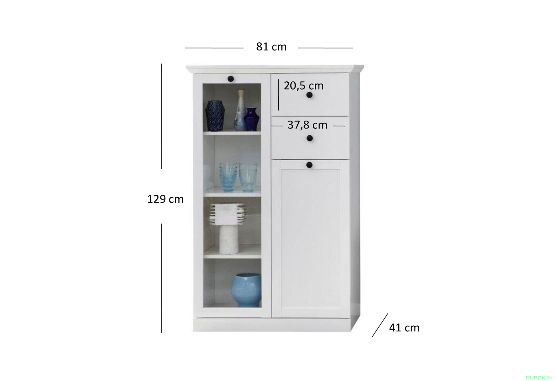 Obrázek 3 - Vitrína nízká 1d1w2s bílý Brandson