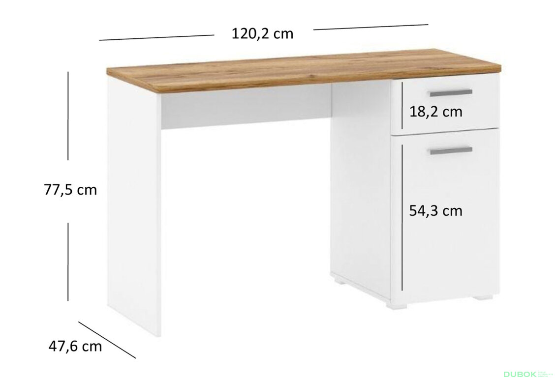 Obrázek 3 - Psací stůl 1d1s/120 dub craft tmavý / bílý Candy