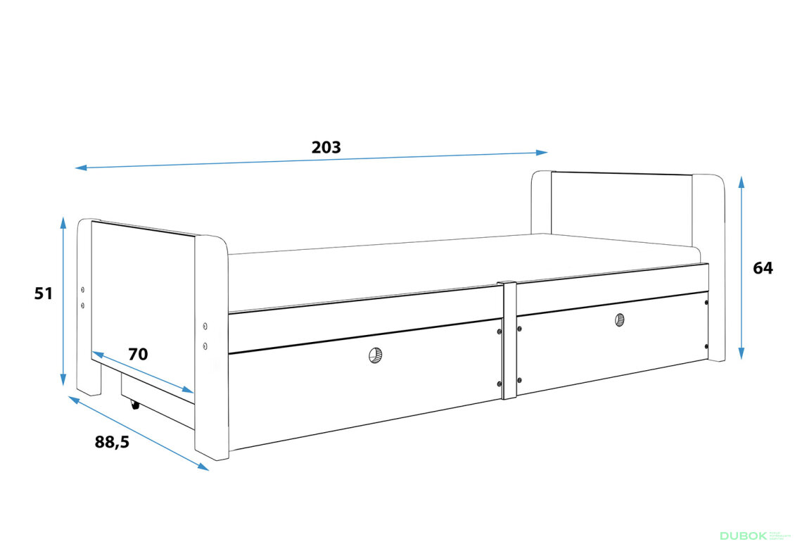 Obrázek 4 - Postel Arek grafit + zásuvka 80x200 cm s roštem, matrací