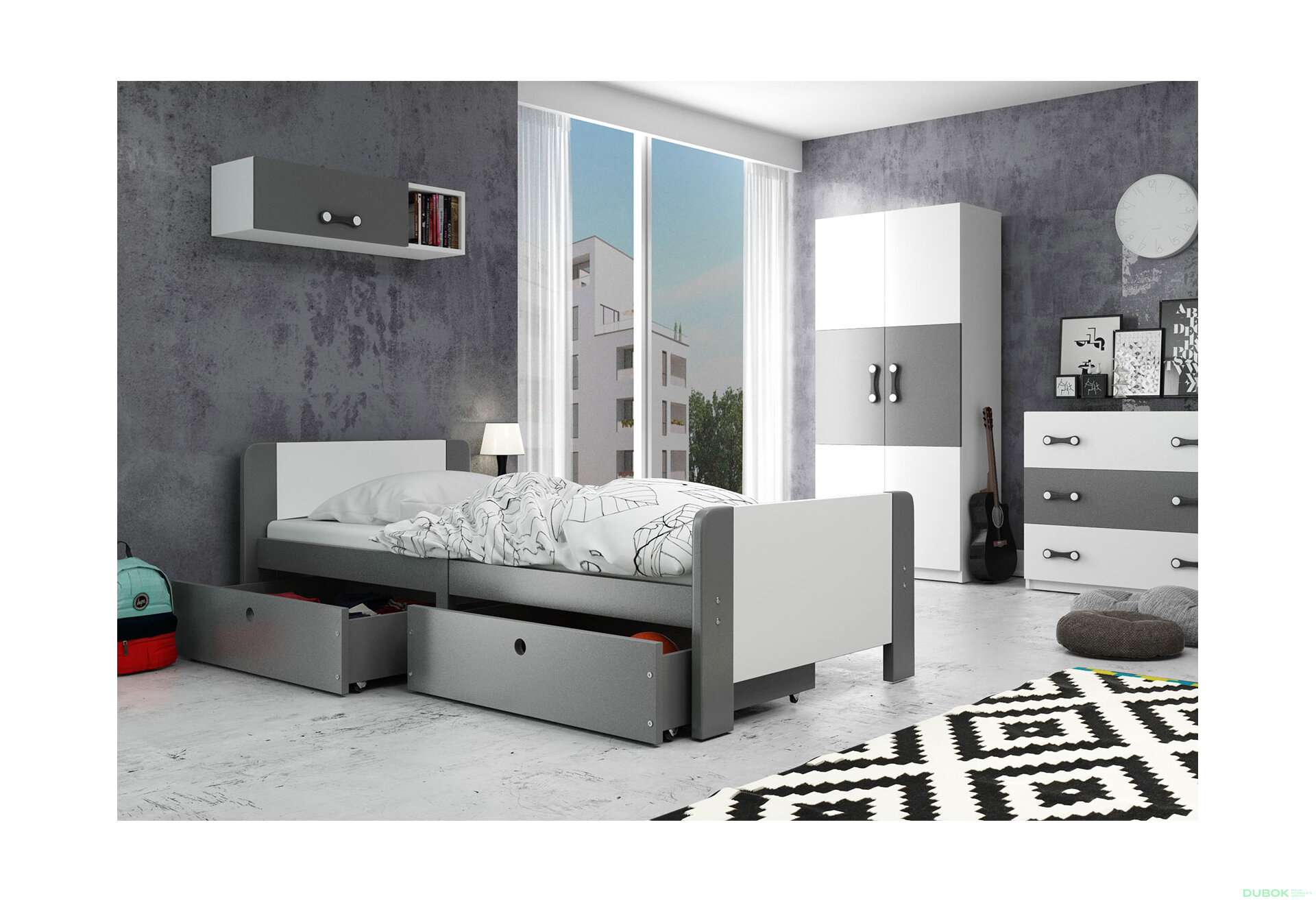 Obrázek 2 - Postel Arek grafit + zásuvka 80x200 cm s roštem, matrací