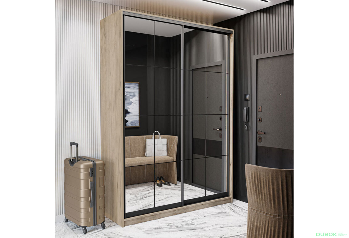 Obrázek 3 - Skříň 2D Loft 1200x2400x600, 2 zrcadla Lines BL, Dub kraft šedý