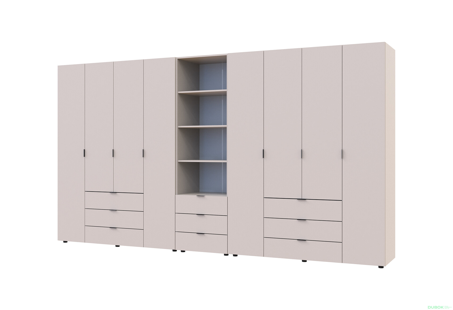 Obrázek 1 - Skříň osmidveřová s regálem se zásuvkami Gelar 370 cm kašemír