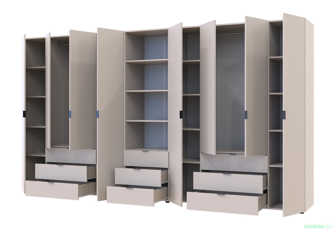 Obrázek 2 - Skříň osmidveřová s regálem se zásuvkami Gelar 370 cm kašemír