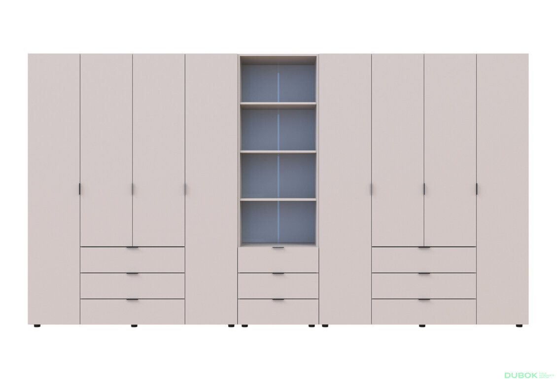 Obrázek 3 - Skříň osmidveřová s regálem se zásuvkami Gelar 370 cm kašemír