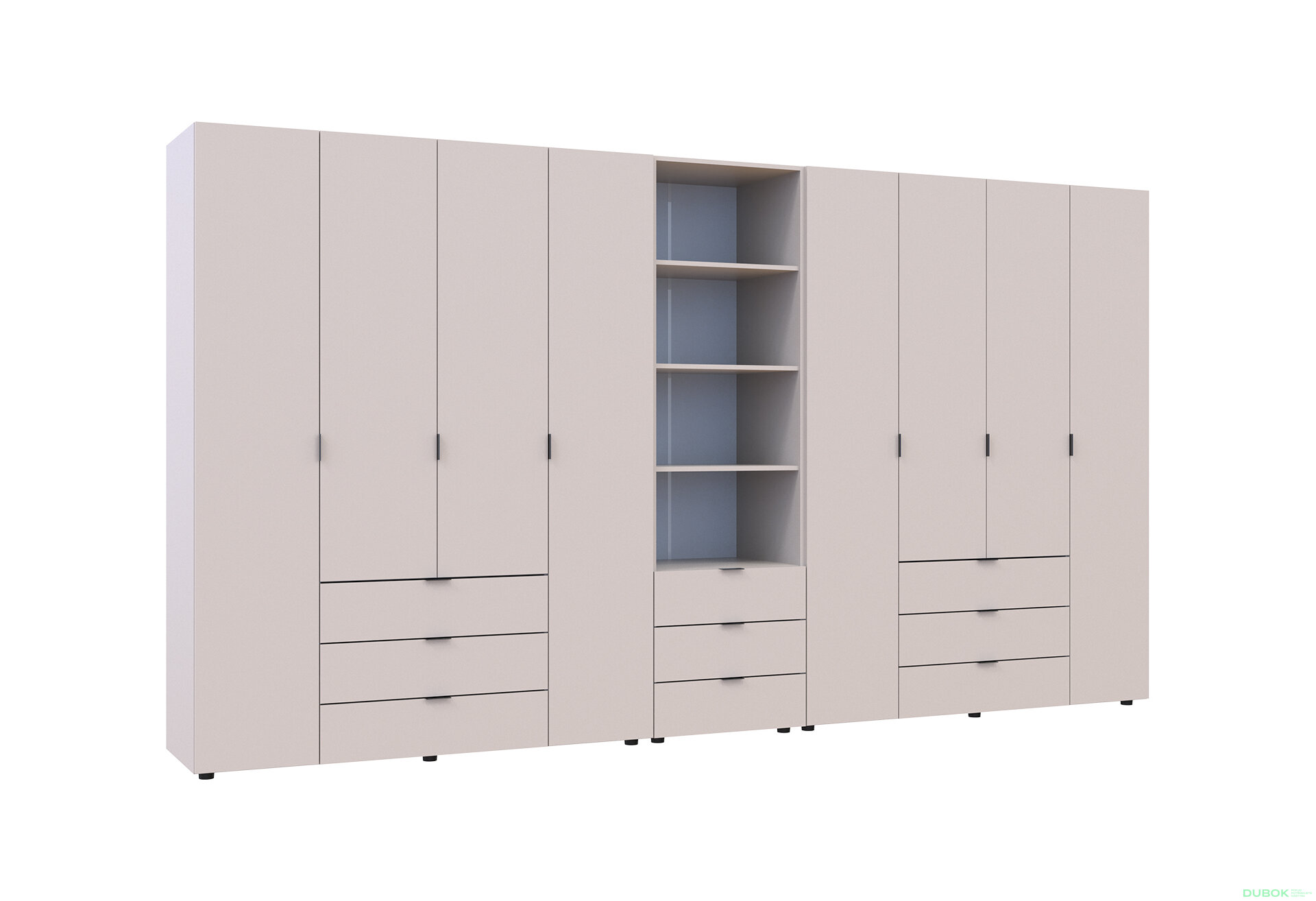 Obrázek 4 - Skříň osmidveřová s regálem se zásuvkami Gelar 370 cm kašemír
