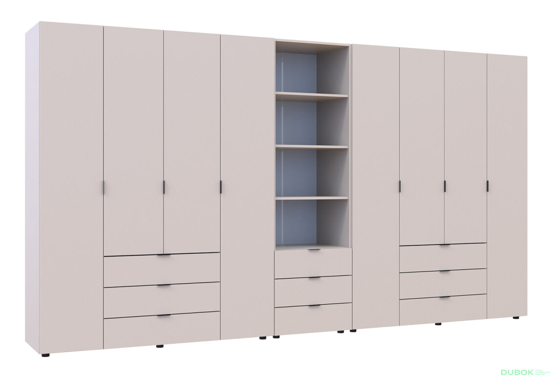 Obrázek 4 - Skříň osmidveřová s regálem se zásuvkami Gelar 370 cm kašemír