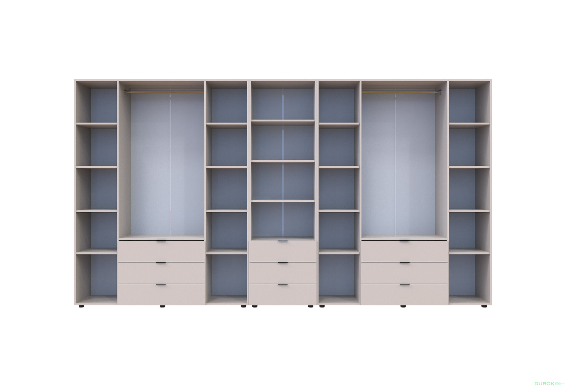 Obrázek 5 - Skříň osmidveřová s regálem se zásuvkami Gelar 370 cm kašemír