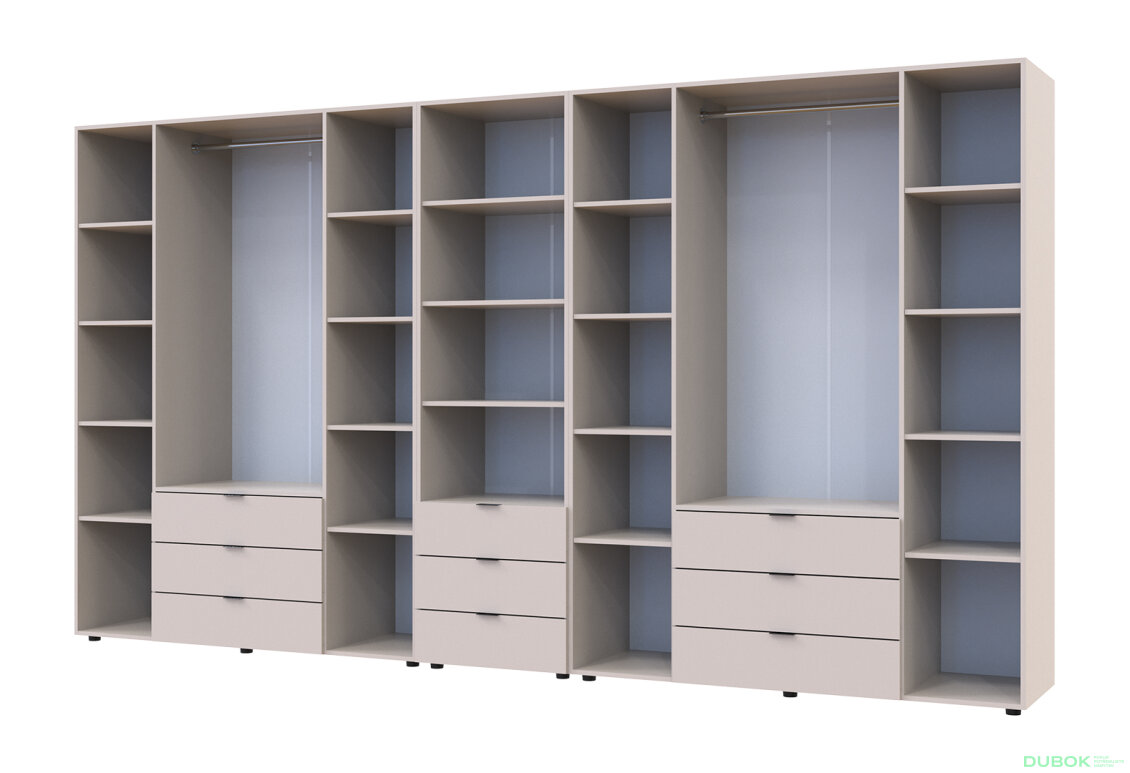 Obrázek 6 - Skříň osmidveřová s regálem se zásuvkami Gelar 370 cm kašemír