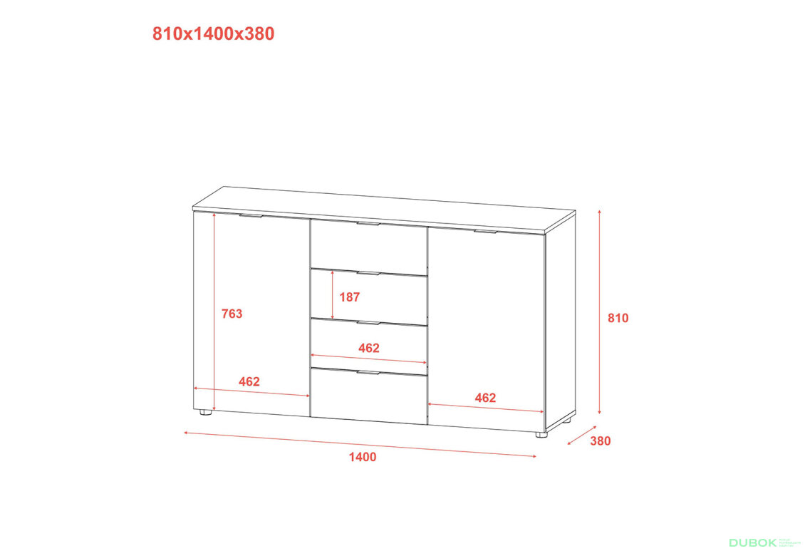 Obrázek 8 - Komoda s dvířky a 4 zásuvkami Ron 5 140 cm kašmír